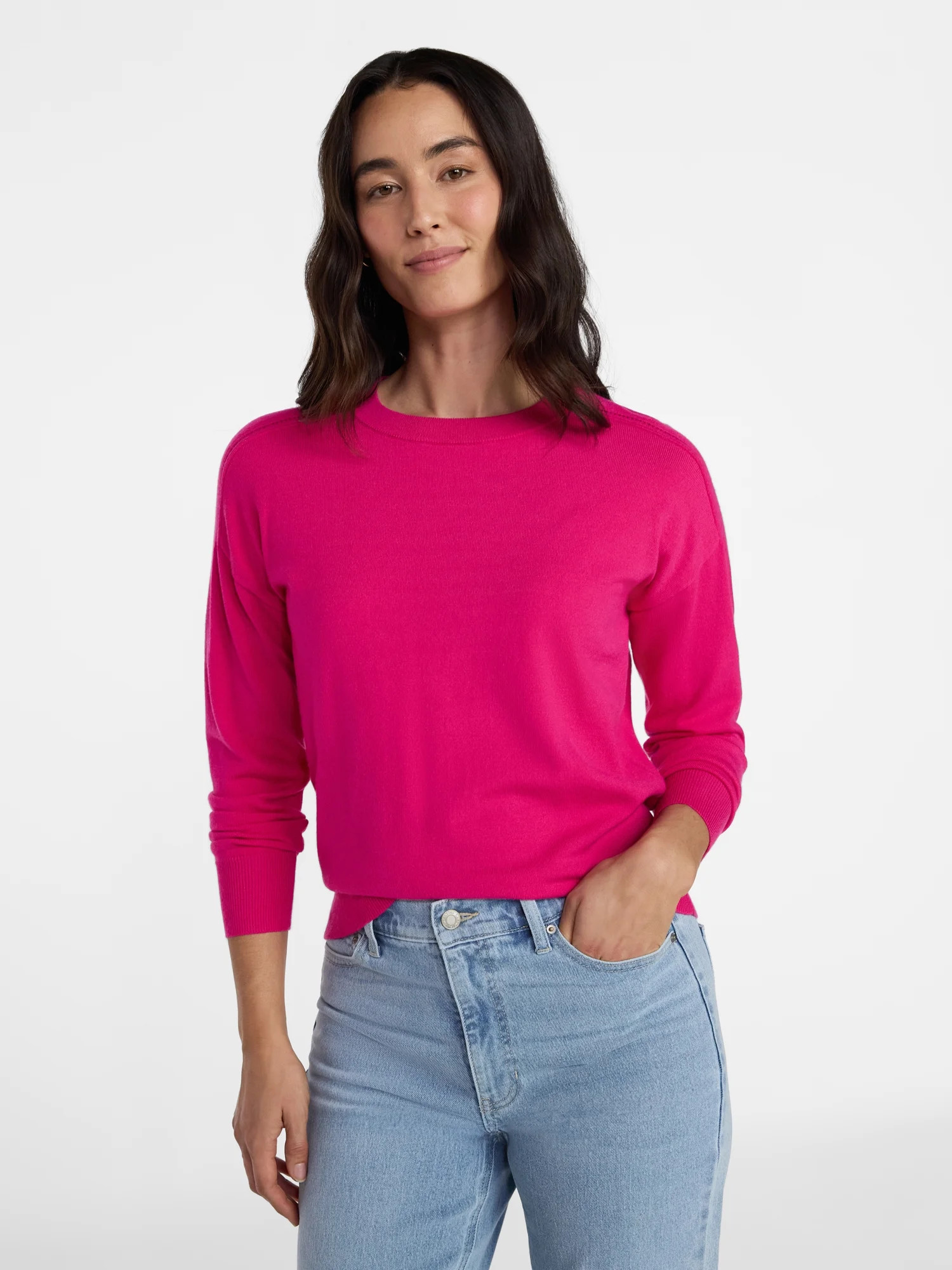 Time and Tru Women's Crewneck Sweater with Long Sleeves, Lightweight, Sizes XS-XXXL | Walmart (US)