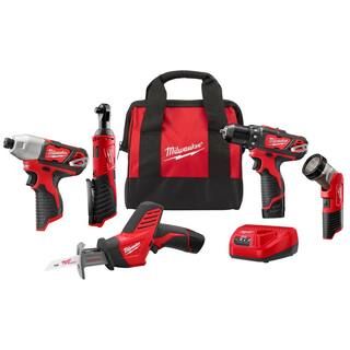 Milwaukee M12 12V Lithium-Ion Cordless Combo Kit (5-Tool) with Two 1.5 Ah Batteries, Charger and ... | The Home Depot