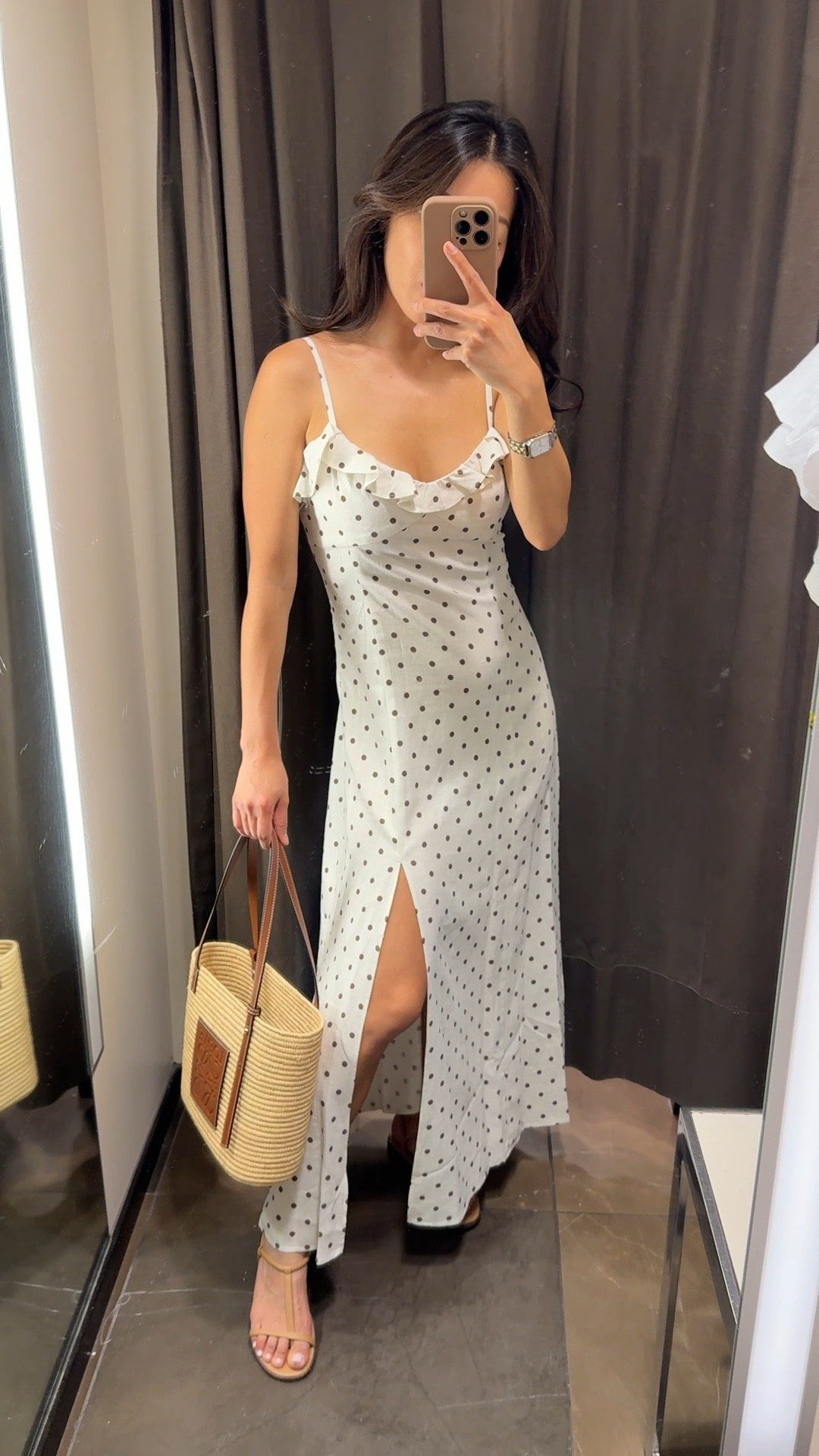 Zara try on (added more to my Zara LTk collection folder!)

• linen dotted dress Xs. Adjustable straps with tie back. Xs had a slight gap on the tie back for me when i tightened it more. Darling ruffle detail and good slit height 

• old Madewell sandals 
• old Loewe tote 

#LTKPetite #LTKFindsUnder100 #LTKSummerEdit