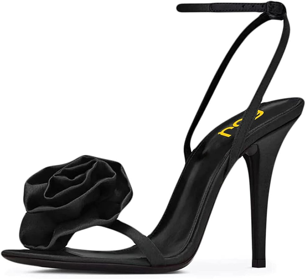 FSJ Women Open Toe Stiletto High Heel Single Band with Flower Sandals Ankle Strap Party Dressy Sh... | Amazon (US)