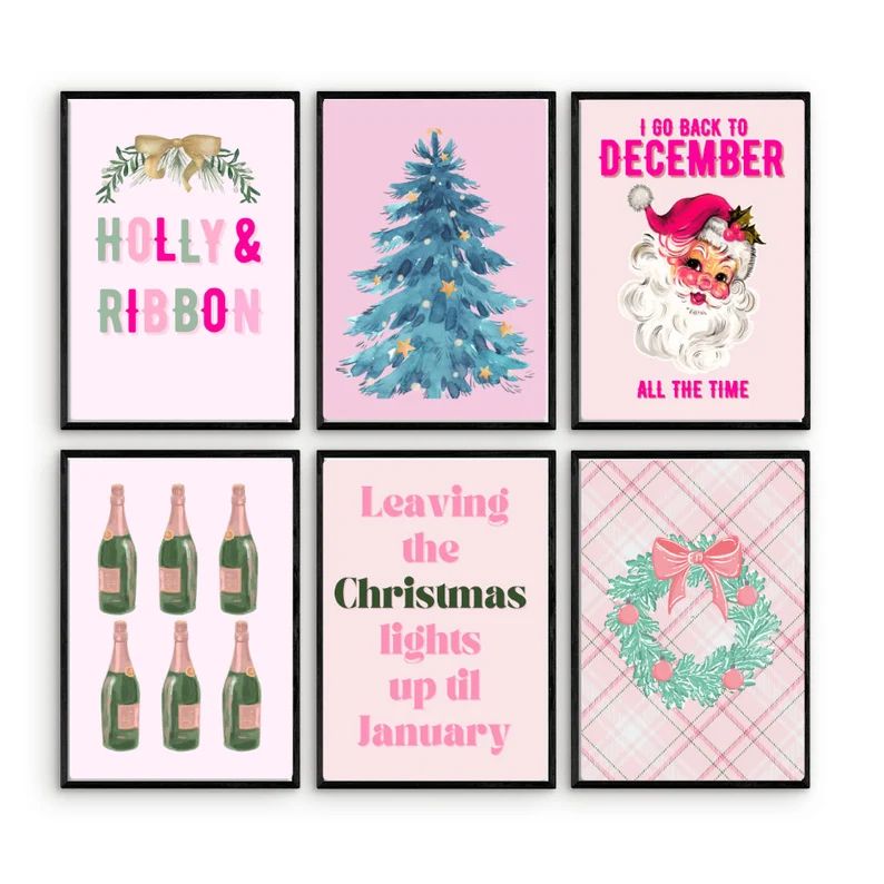 Pink Christmas Printables Taylor Christmas Prints Set of 6 - Etsy | Etsy (US)