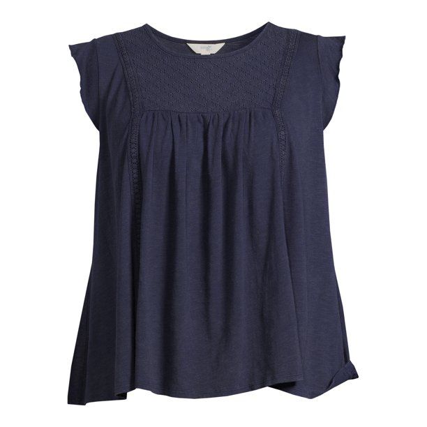 Terra & Sky Women's Plus Size Eyelet Mix Flutter Sleeve Knit Top - Walmart.com | Walmart (US)