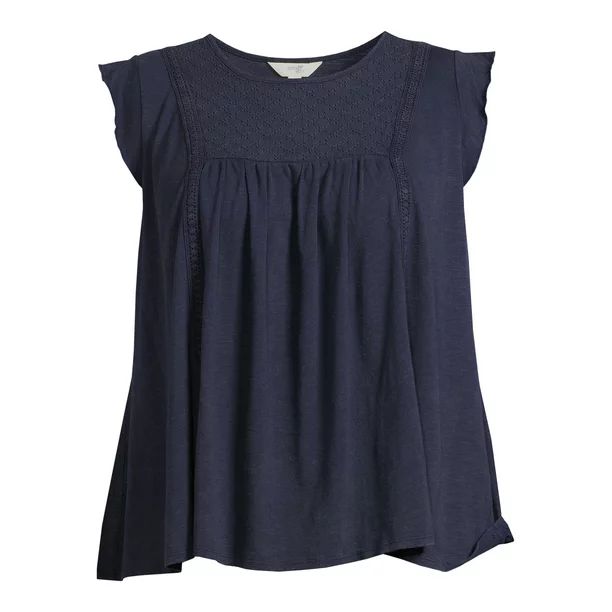 Terra & Sky Women's Plus Size Eyelet Mix Flutter Sleeve Knit Top - Walmart.com | Walmart (US)