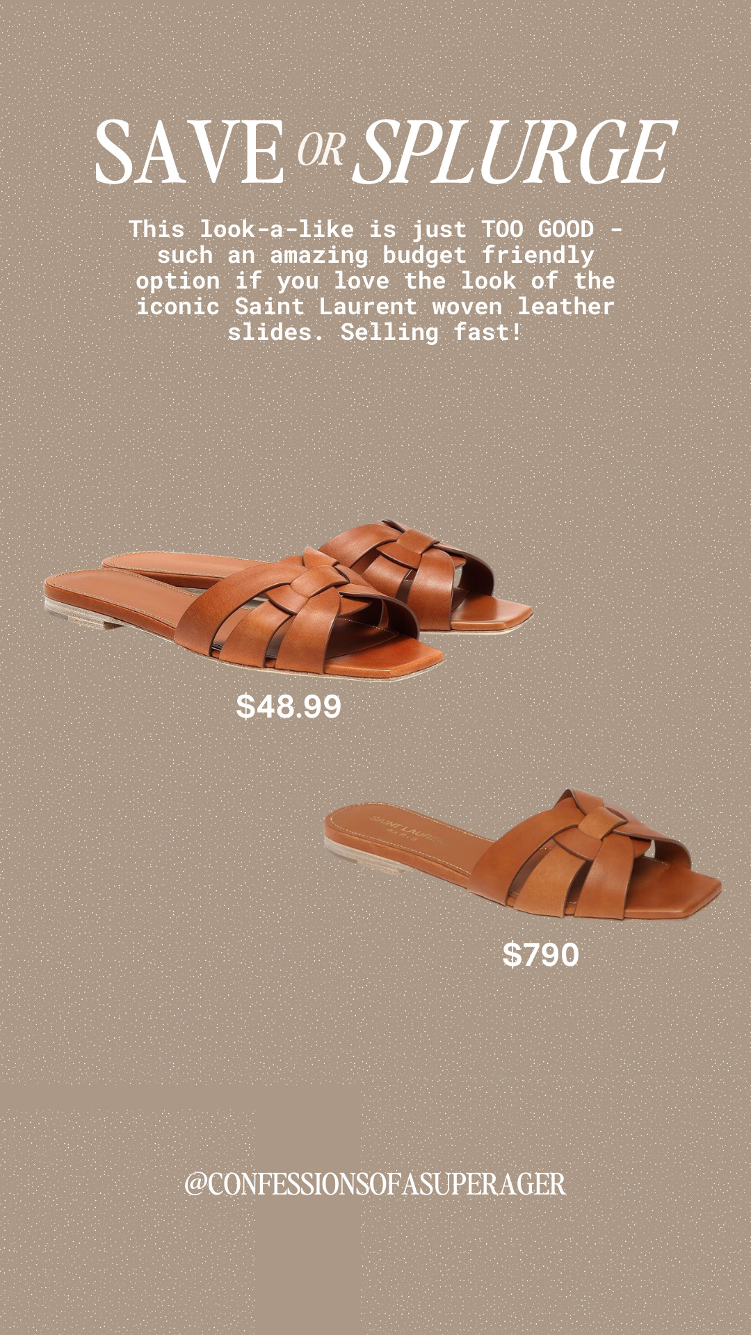 Save or splurge? 🤎 If you love the look of the iconic Saint Laurent woven leather slides, this budget-friendly designer-inspired pair is an amazing find for under $50! These chic brown woven sandals are the perfect spring and summer wardrobe staple and pair effortlessly with dresses, denim, and neutral outfits. I linked both the luxury splurge and the affordable look-for-less so you can choose the best option for your style and budget. Tap to shop before they sell out! #SaveOrSplurge #DesignerInspired #SaintLaurentInspired #WovenSandals #SpringStyle #AffordableFashion #LuxuryStyleForLess #NeutralStyle #LTKStyle #ConfessionsOfASuperager 

 

#LTKSpringSale #LTKSeasonal #LTKSaleAlert