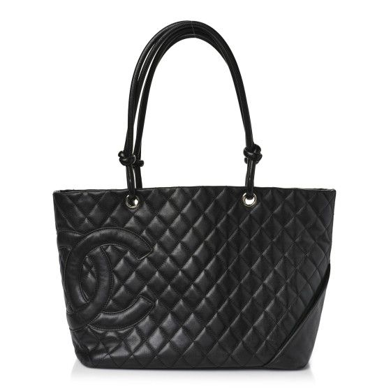 Calfskin Quilted Large Cambon Tote Black | FASHIONPHILE (US)