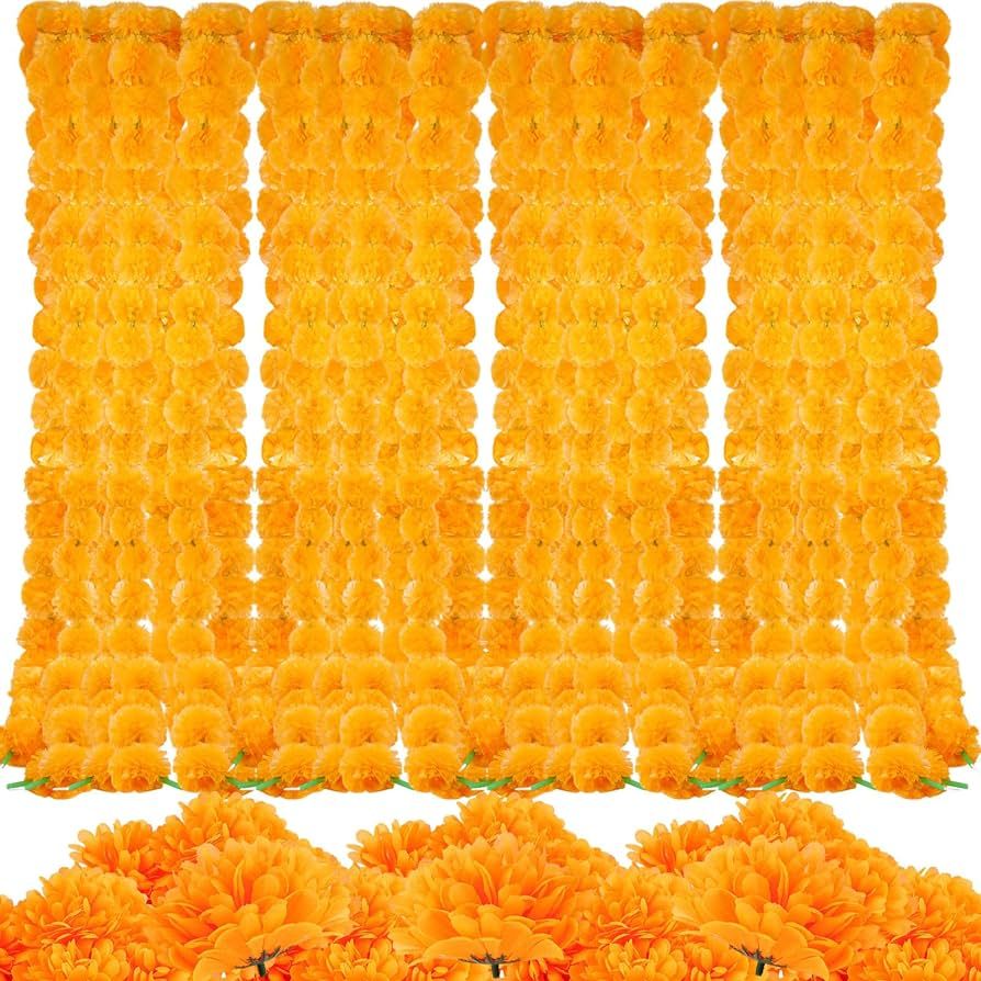 Riceshoot 8 Pcs 9.35ft Faux Marigold Garland Halloween Decorations and 80 Pcs 3.9 Inch Artificial... | Amazon (US)