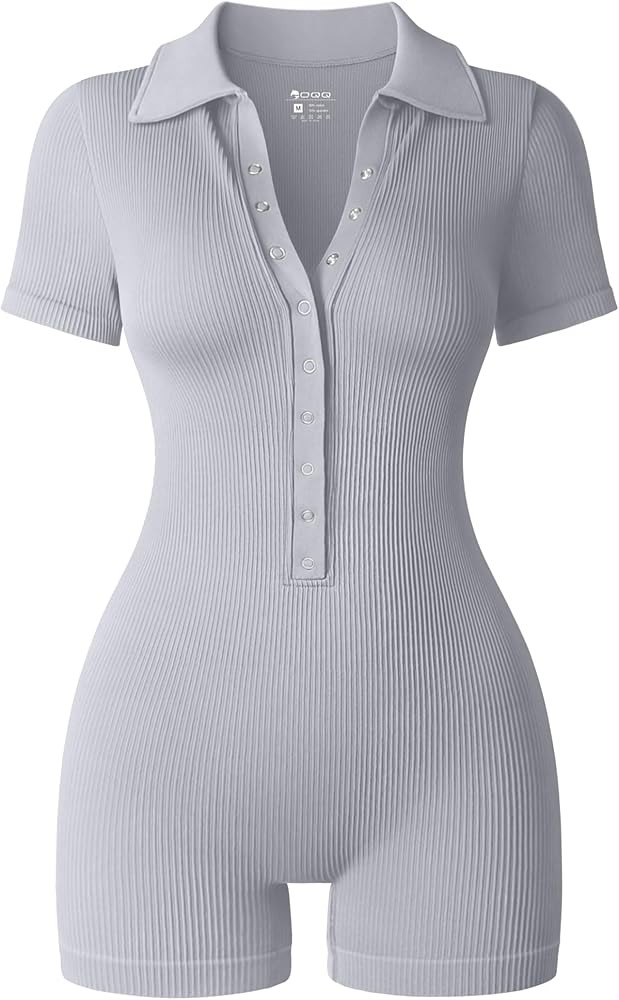 OQQ Women Yoga Rompers Ribbed V Neck Stretch Tummy Control Exercise Rompers | Amazon (US)