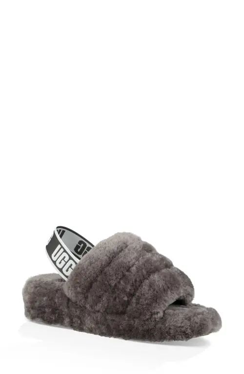 UGG(r) Fluff Yeah Faux Fur Slingback Sandal in Charcoal at Nordstrom, Size 8 | Nordstrom