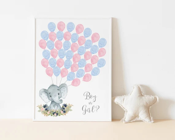 Gender Reveal Guestbook, Signature Balloon Poster, Blue Or Pink, He Or She, Elephant, Gender Reve... | Etsy (US)