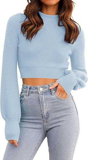 ZESICA Women's Spring Mock Neck Cropped Sweaters 2026 Long Sleeve Soft Ribbed Knit Pullover Jumpe... | Amazon (US)