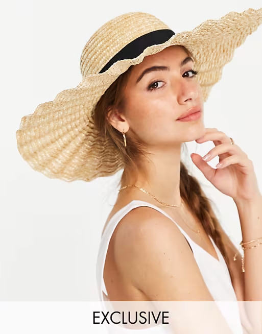 South Beach scalloped edge hat in natural straw | ASOS (Global)