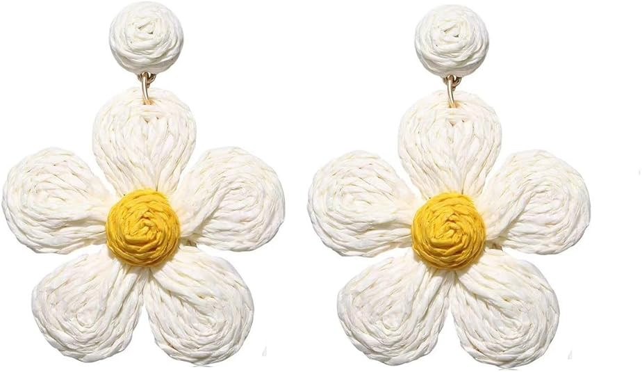 Rattan flower Earrings for Women Multicolor Daisy Raffia Straw Flower Dangle Earrings Weaving Han... | Amazon (US)