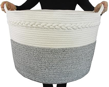 Cotton Rope Storage Basket - Decorative Baskets for Home Decor, XXL 20”X14”, Throw Blanket Ba... | Amazon (US)