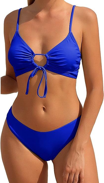 Bikini Set for Women Two Piece Swimsuits High Waisted Cut Out Tie Front Cheeky Crisscross Halter ... | Amazon (US)