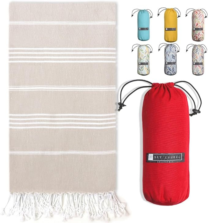 BAY LAUREL Turkish Beach Towel with Travel Bag 39 x 71 Quick Dry Sand Free Lightweight Large Over... | Amazon (US)