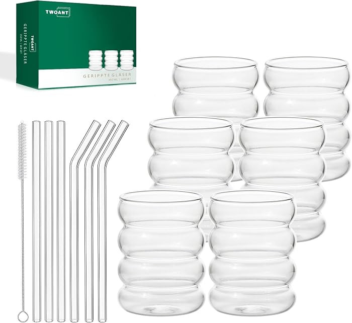 Gerippte Gläser Set (350ml x 6) Cocktailgläser Wellenförmige Wassergläser Getränkegläser Sa... | Amazon (DE)