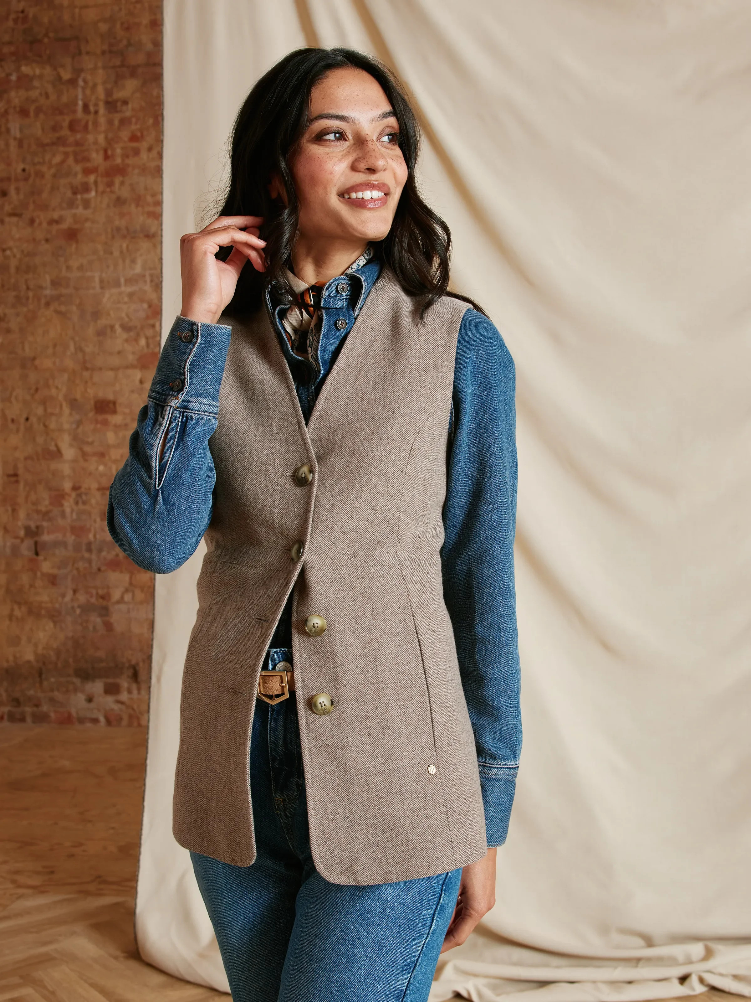 Eliza - Women's Herringbone Gilet - Driftwood | Fairfax & Favor | Fairfax & Favor (UK)