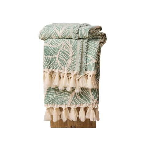 DOWN HOME Chenille Cotton Throw Blanket for Couch, Lightweight Boho Blanket for Bed Sofa Chair Living Room Outdoor Soft Woven Decorative Blanket with Tassel Gift Green Leaves 50"x70" | Amazon (US)