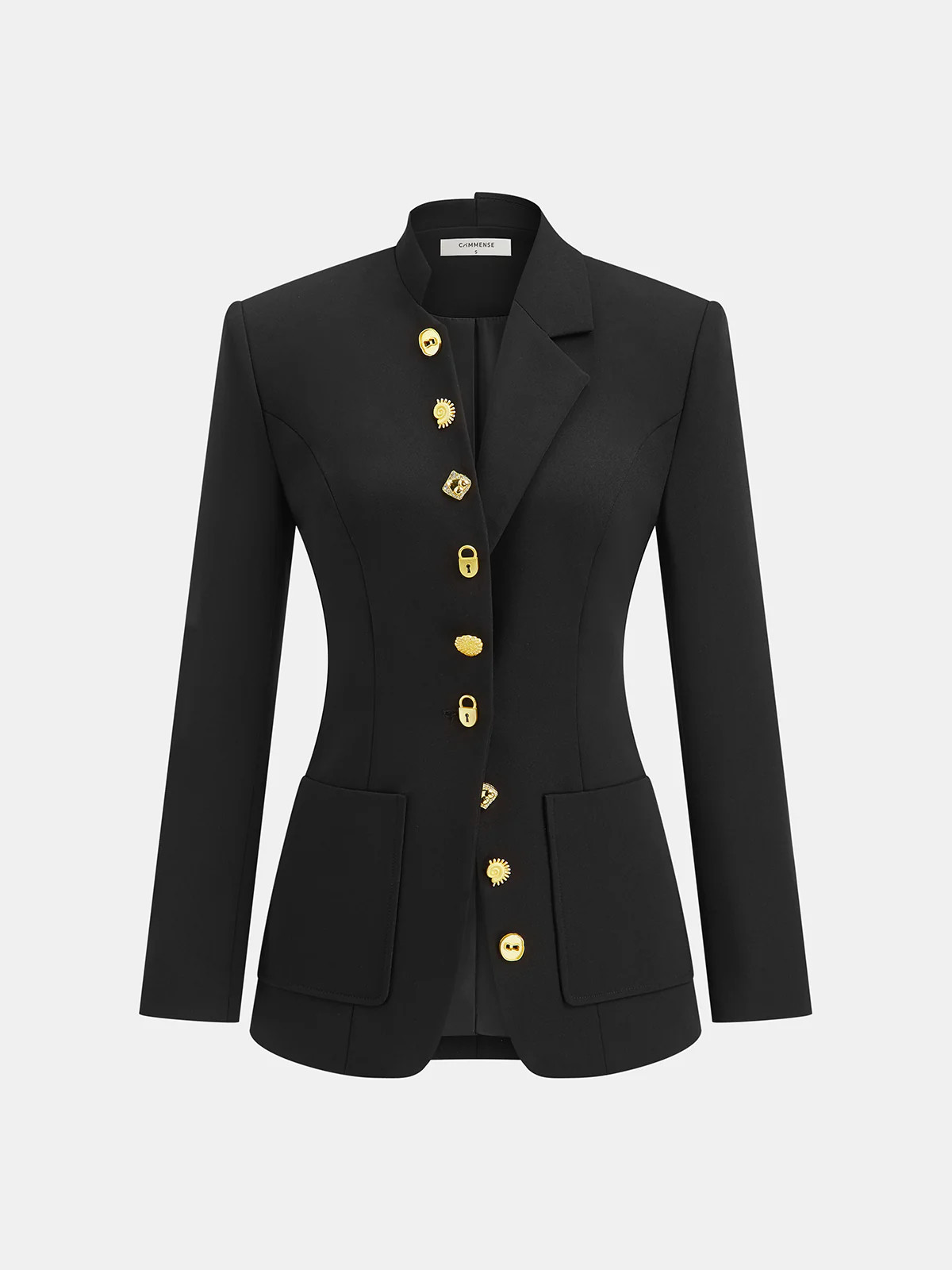 Asymmetrical Design Golden Button Blazer | Commense
