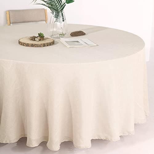 Efavormart 120" Beige Premium Faux Linen Round Tablecloth | Textured Wrinkle Free Tablecloth | Amazon (US)