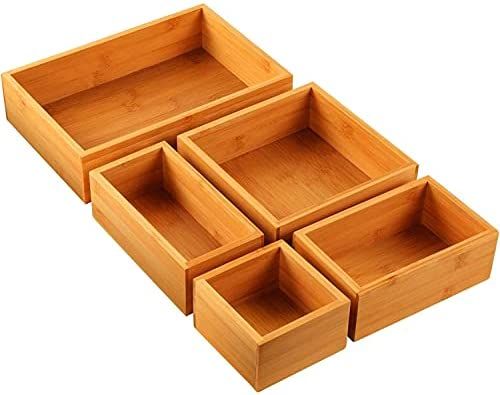 Amazon.com: 5-Piece Bamboo Drawer Organizer Set, Multi-use Storage Box Set, Varied Sizes Junk Dra... | Amazon (US)