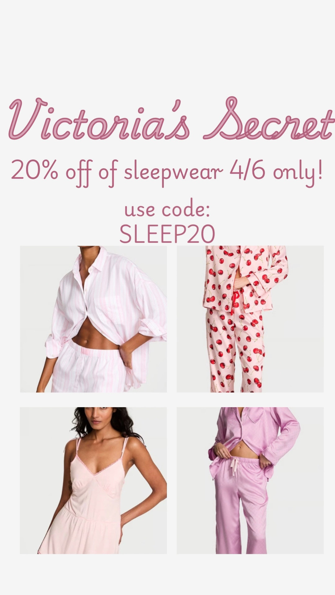 Victoria’s Secret & PINK sleepwear sale! Use code SLEEP20 on 4/6 only!

Ltkmidsize / ltkplussize / vs pink / pink / Victoria’s Secret / pajamas / pjs / sleepwear / sleep / sale / sale alert / Victoria’s Secret sale / sleep top / sleep bottoms / sleep pants / sleep romper / sleep shorts 

#LTKSeasonal #LTKSaleAlert #LTKselfcare