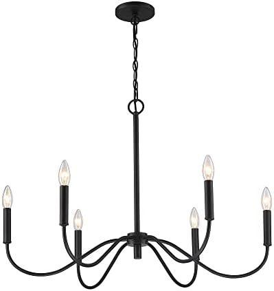 Bunkos Farmhouse Black Chandelier Rustic Candle 6-Light Pendant Light 30 Inches Adjustable Height Ce | Amazon (US)