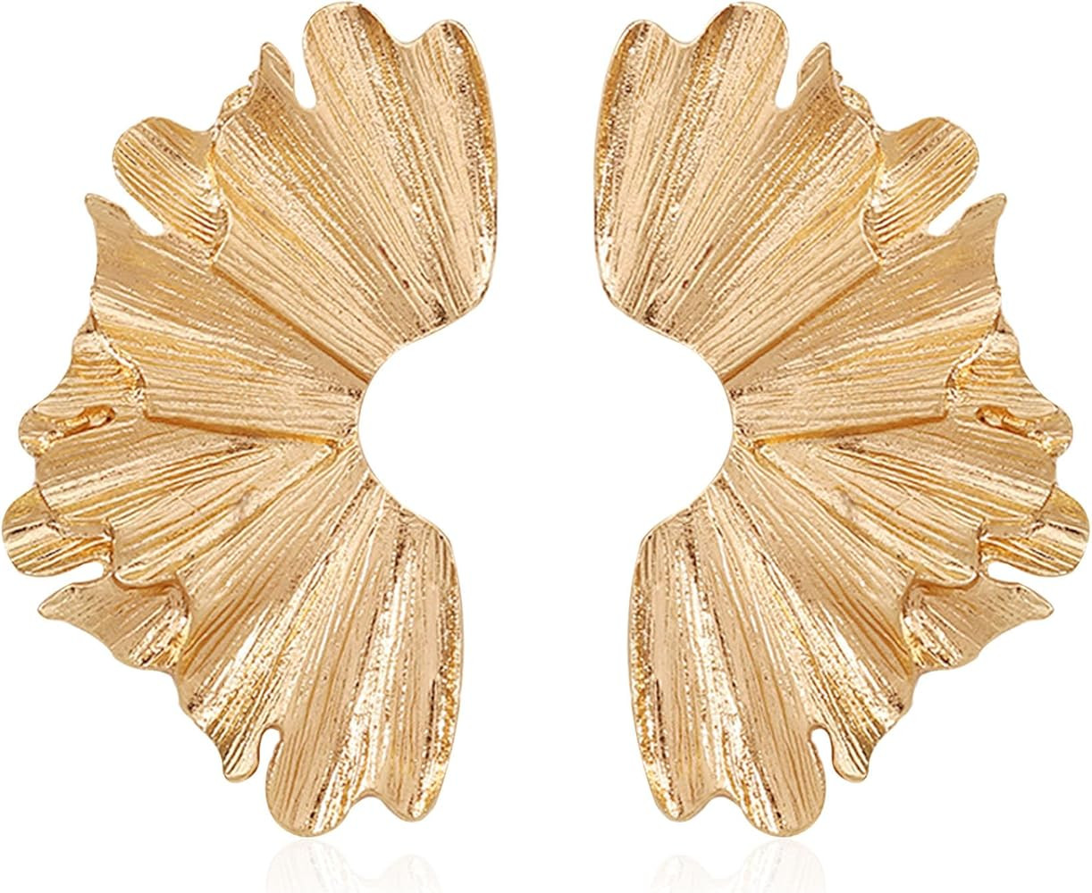 Gold Statement Stud Earrings for Women Bohemian Large Geometric Dangle Earrings Ginkgo Leaf Flowe... | Amazon (US)