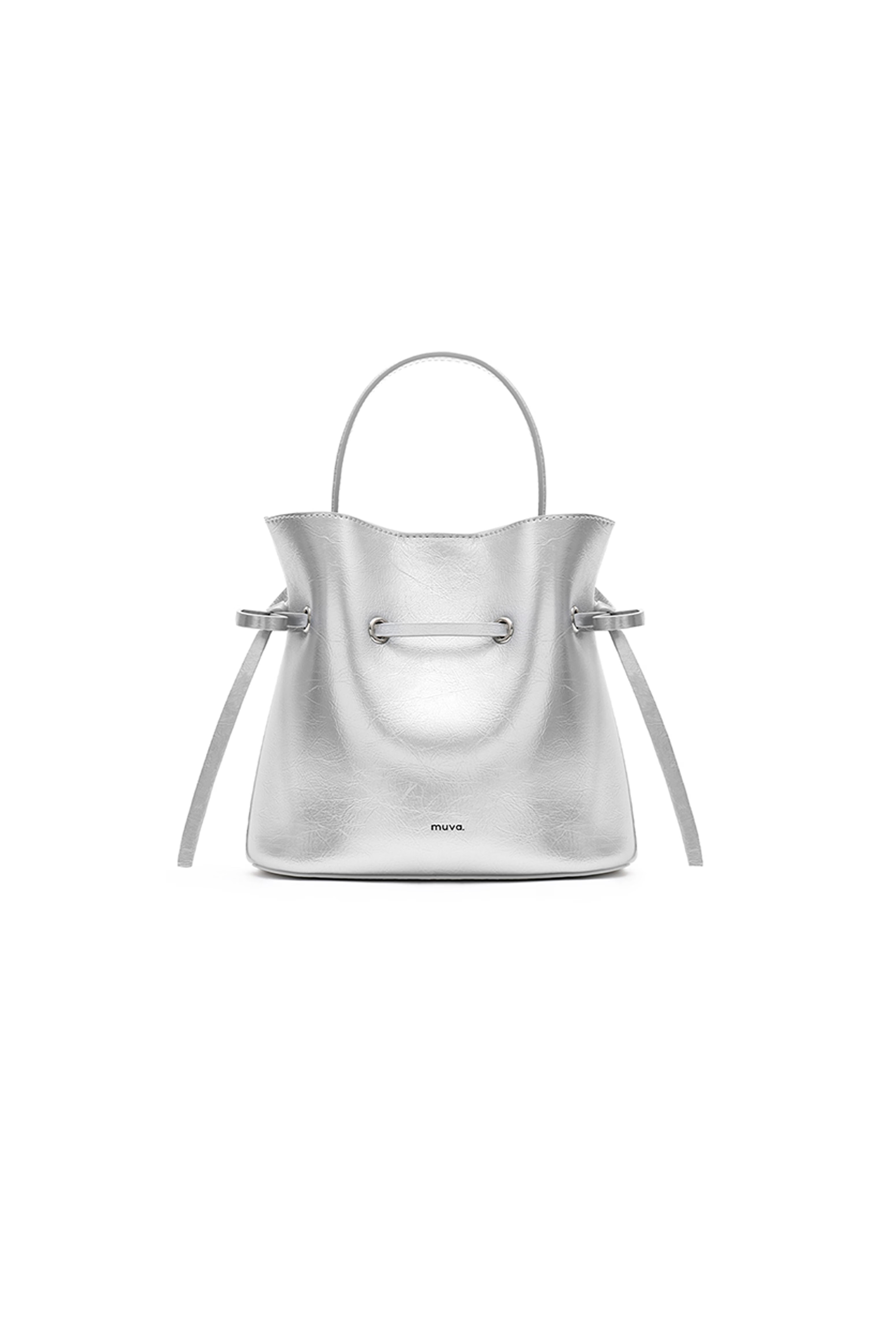 Lyon Silver Leather Bucket Bag | Wolf & Badger