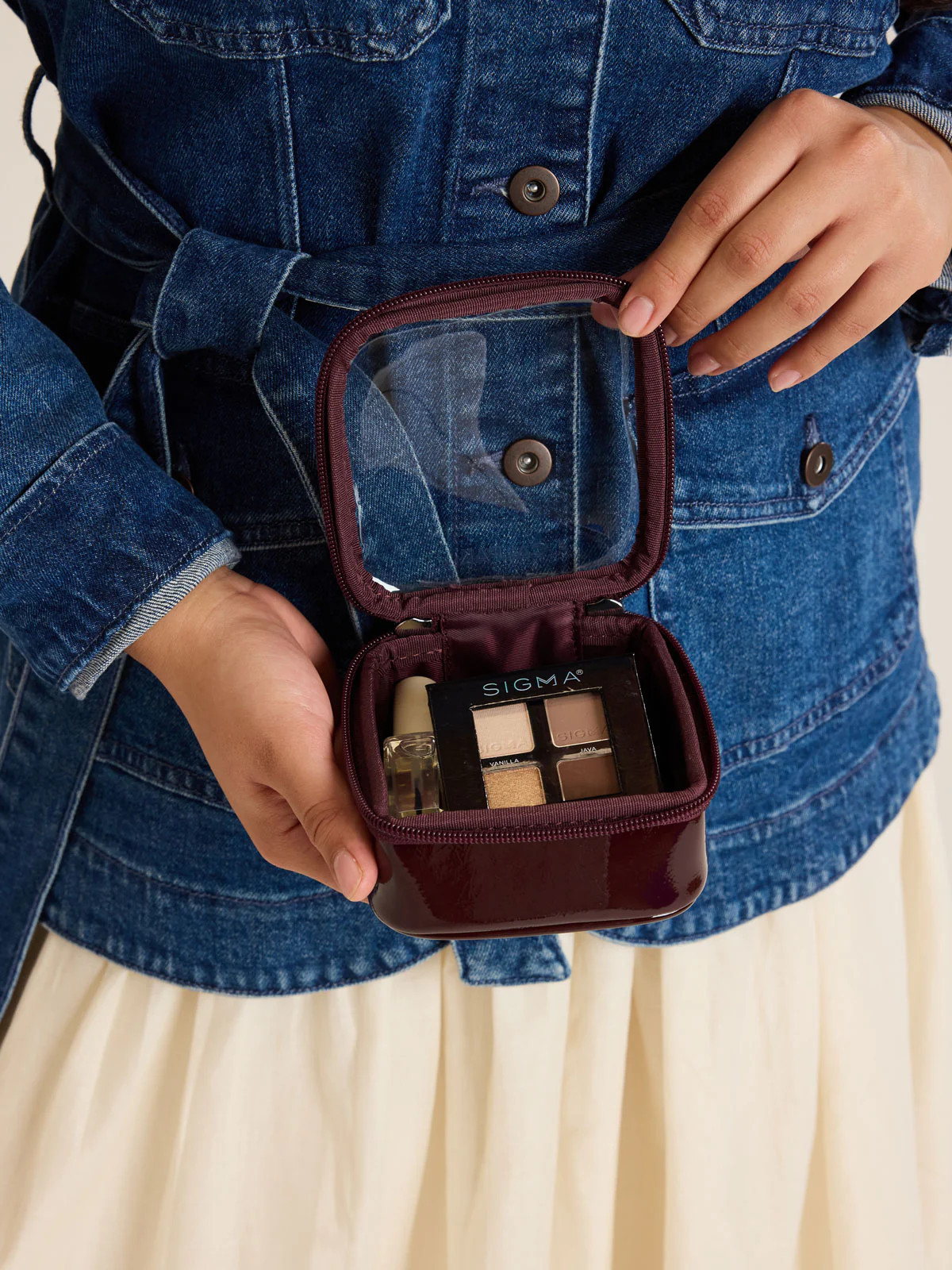 Tiny Clear Cosmetics Case in Glazed Dark Cherry | CALPAK