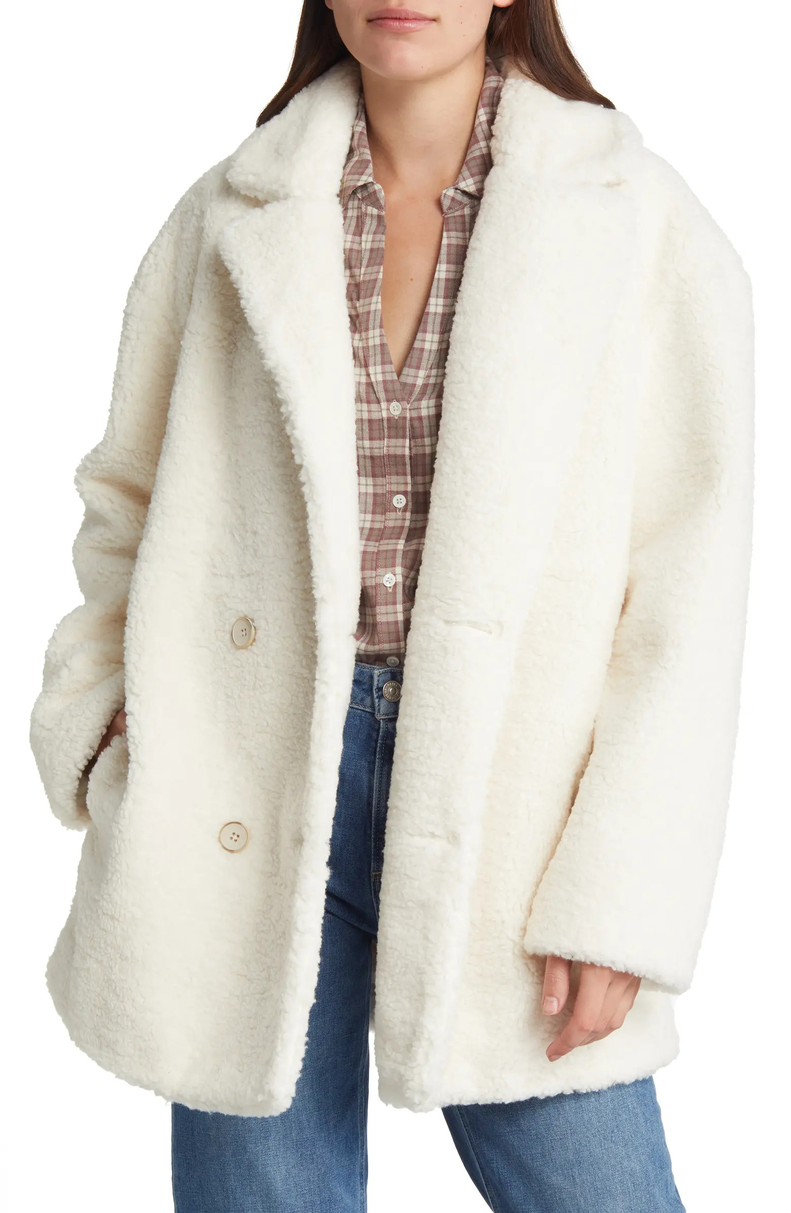 PAIGE Meren Double Breasted Faux Shearling Teddy Coat | Nordstrom | Nordstrom