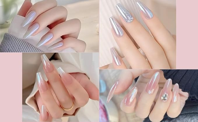 Artdone White Pearl Chrome Nail Powder,Iridescent Aurora Powder Metallic Mirror Effect Pigment Pe... | Amazon (US)