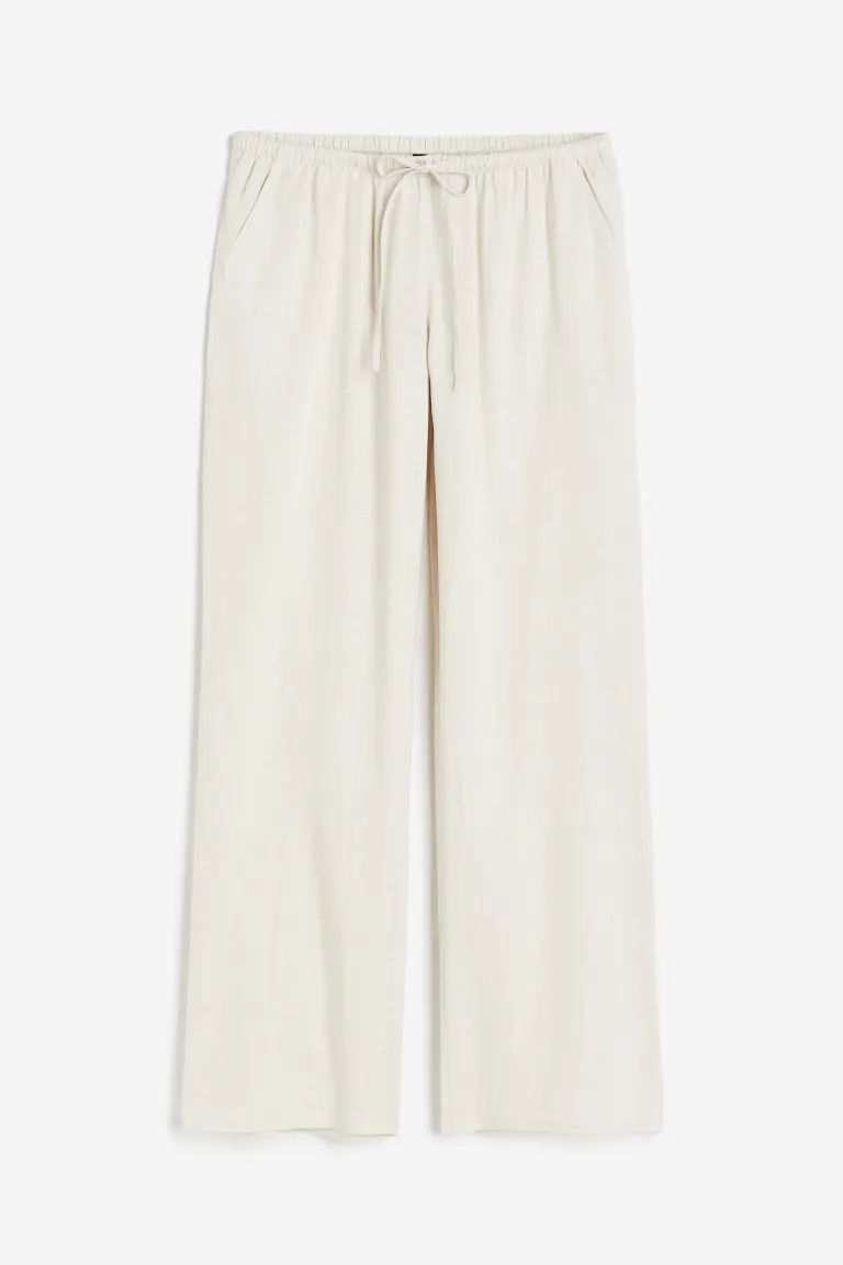 Linen-blend Pull-on Pants - Cream/striped - Ladies | H&M US | H&M (US + CA)
