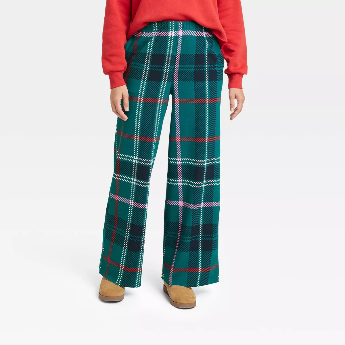 Women's Wide Leg Plaid Graphic Pants - Green | Target