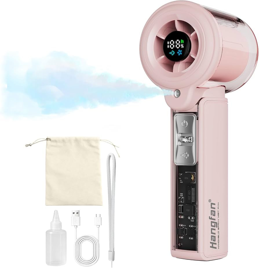 portable Handheld Fan with Mist Spray,1-100 Speed Toggle Button & LED Digital display,extra-large... | Amazon (UK)