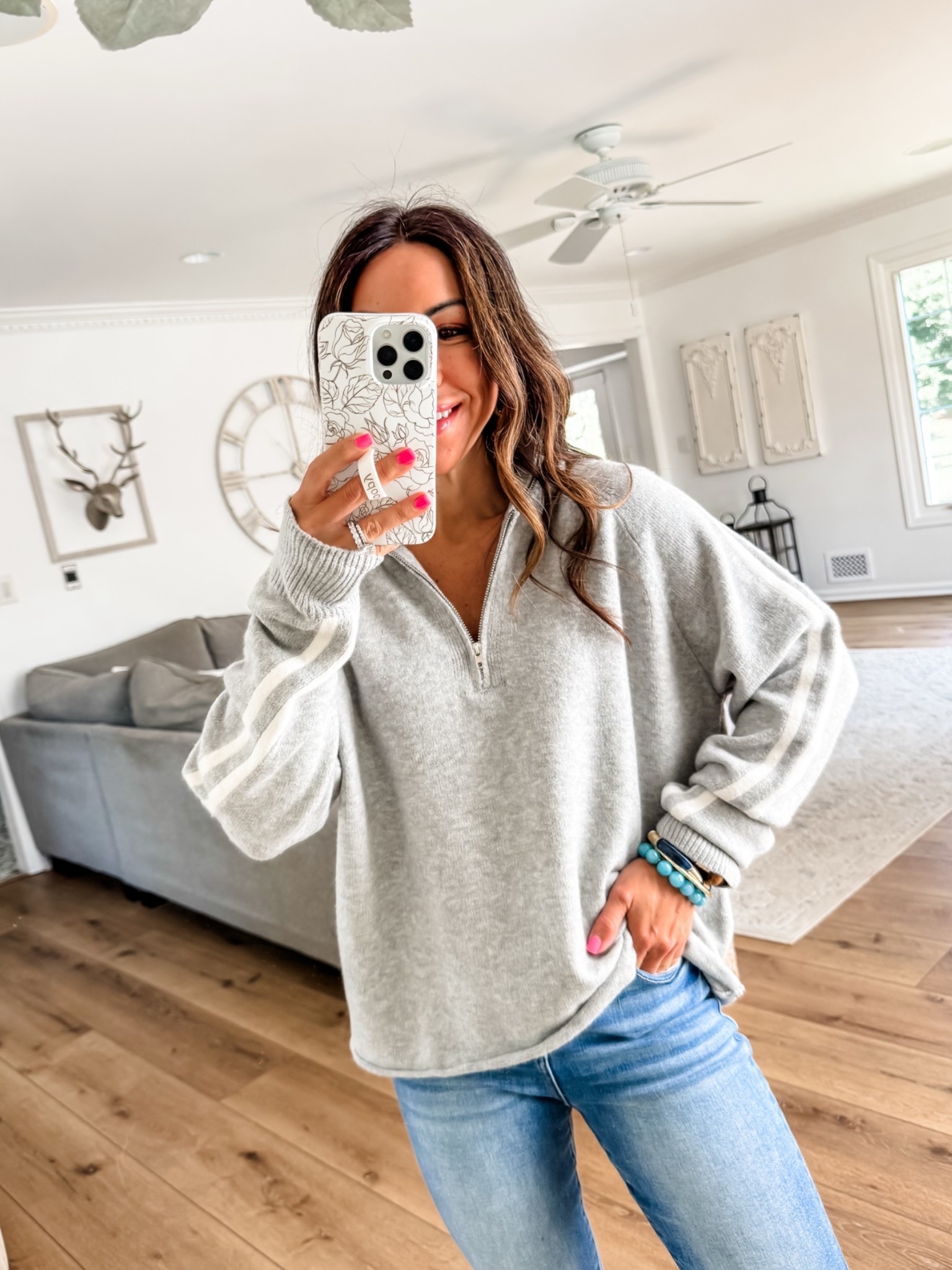 Small track sweater. 25 jeans. I cut them.

#LTKOver40 #LTKPetite