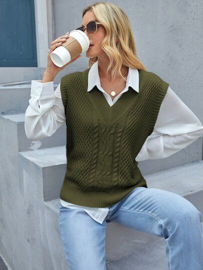 Cable Knit Sweater Vest | SHEIN
