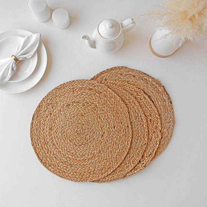 HOMEMONDE Round Jute Placemats Set of 4 - Braided Eco-Friendly Vintage Heat Resitant 15 Inches Re... | Amazon (US)