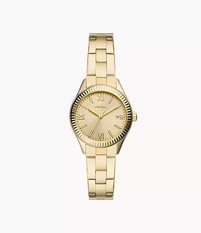Rye Three-Hand Date Gold-Tone Stainless Steel Watch | Fossil (US)
