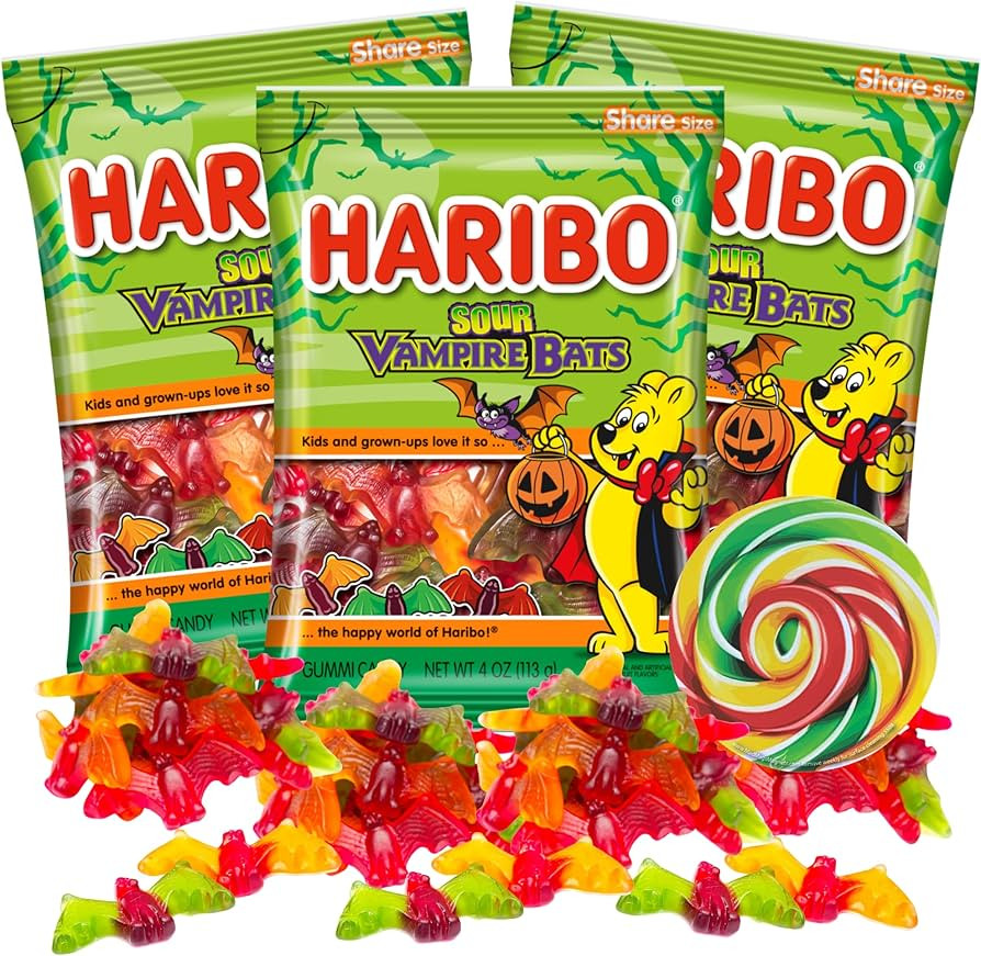 Fruit Flavored Sour Vampire Bats Halloween Gummy Candy, 3 Pack, 4 oz Bag | Amazon (US)