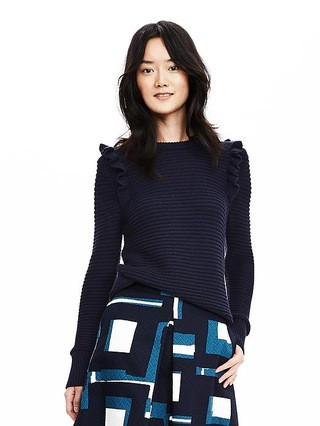 Banana Republic Ruffle Pullover Sweater Size L - Navy | Banana Republic US