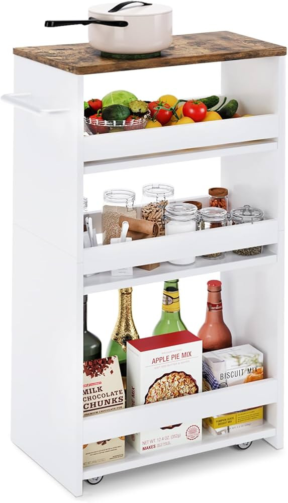 TEAMIX 4 Tier White Slim Storage Cart with Handle, 7.9''W Slide Out Storage Rolling Utility Cart ... | Amazon (US)