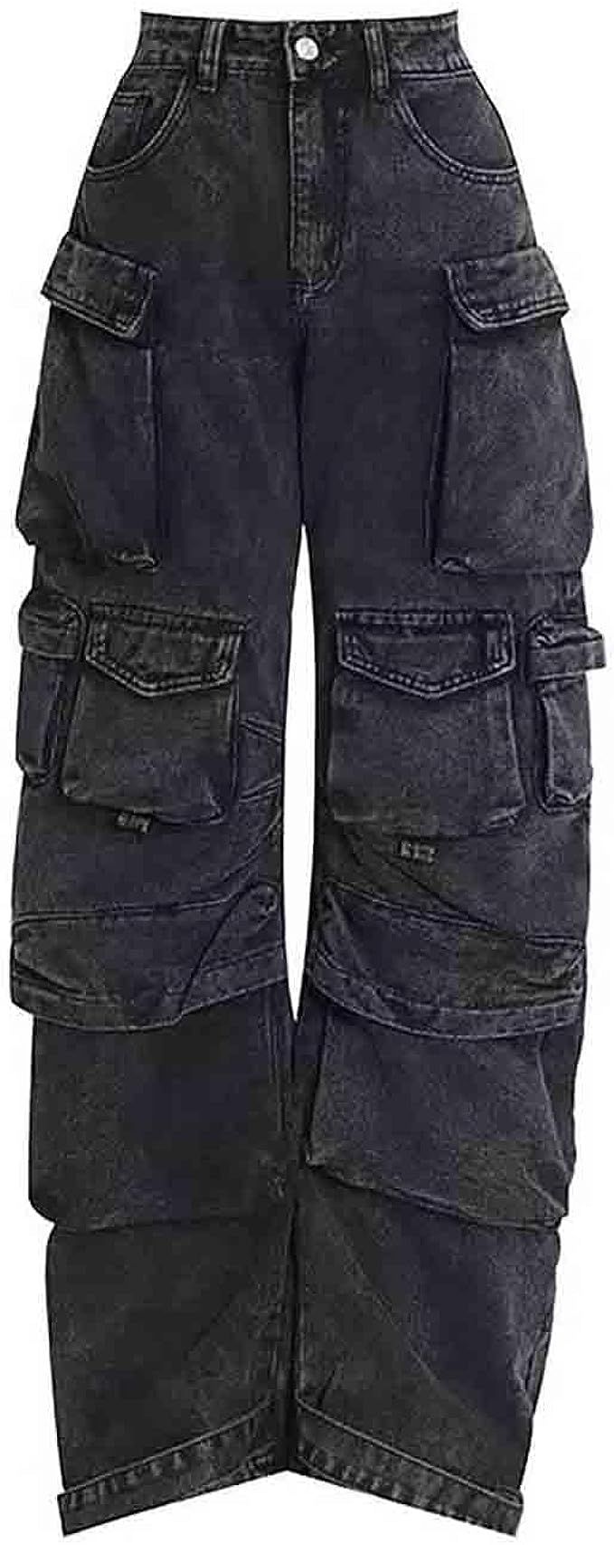 Women's Cargo Pants Y2K Clothing Multi-Pocket Relaxed Fit Jeans Grunge Clothes Alt Emo Hip Street... | Amazon (US)