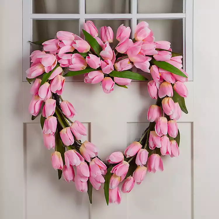 Pink Tulip Heart Shaped Wreath | Kirklands