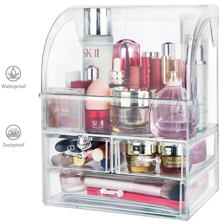 Clear Makeup Organizer with Drawer LeaderPro Large Cosmetic Storage Box Waterproof Dustproof with... | Walmart (US)