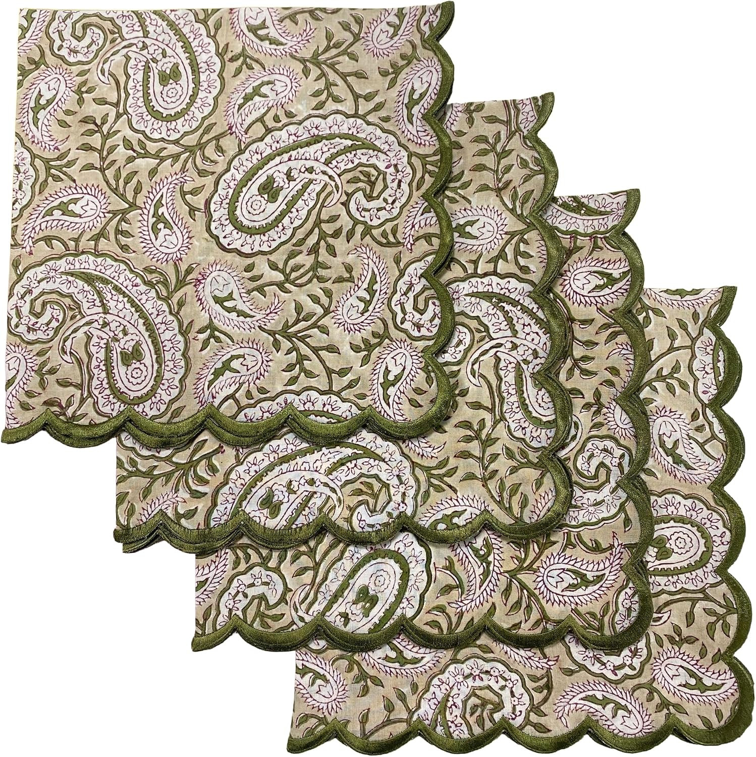 Hand Block Print Cloth Napkins, Royal Biege, 18x18 Inch, Set of 4 | Amazon (US)