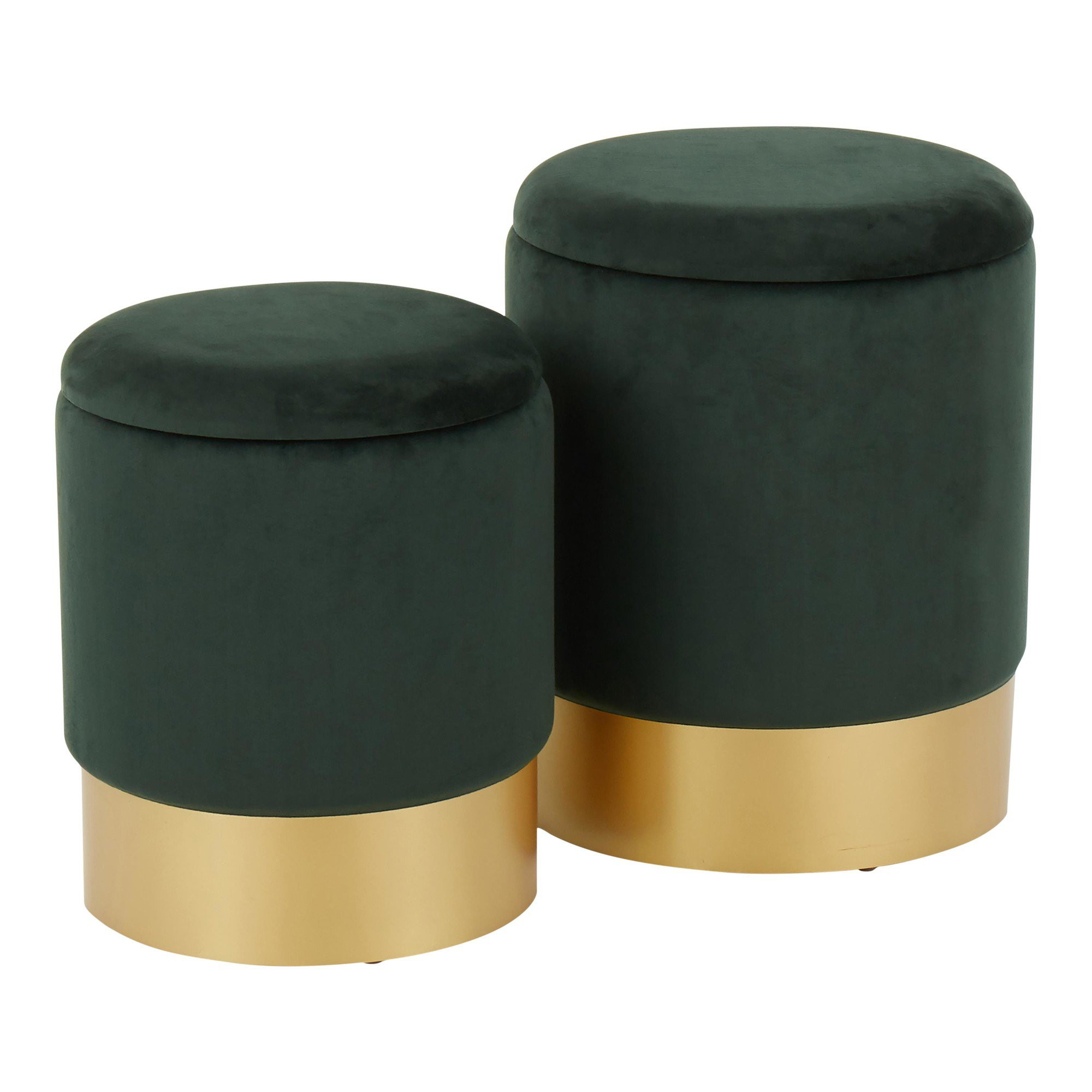 Lumisource Marla Contemporary/Glam Nesting Ottoman Set in Gold Metal and Green Velvet | Walmart (US)
