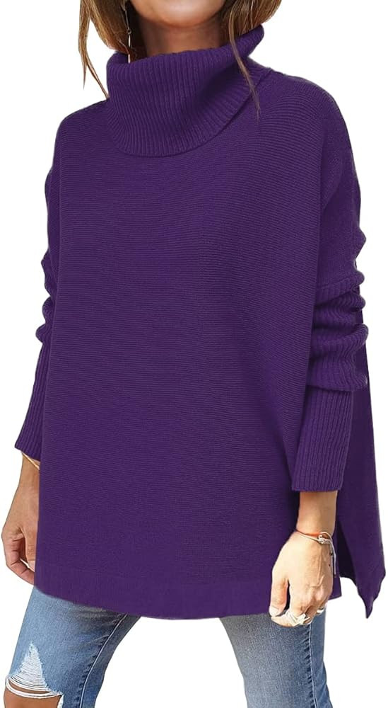 LILLUSORY Women's Turtleneck Oversized Sweaters Long Batwing Sleeve Spilt Hem Tunic Pullover Knit... | Amazon (US)