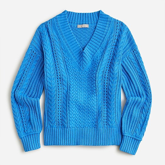 Cotton cable-knit V-neck pullover | J. Crew US
