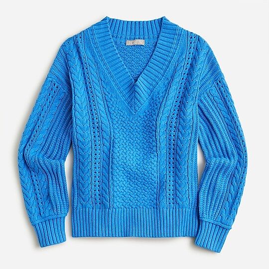 Cotton cable-knit V-neck pullover | J.Crew US